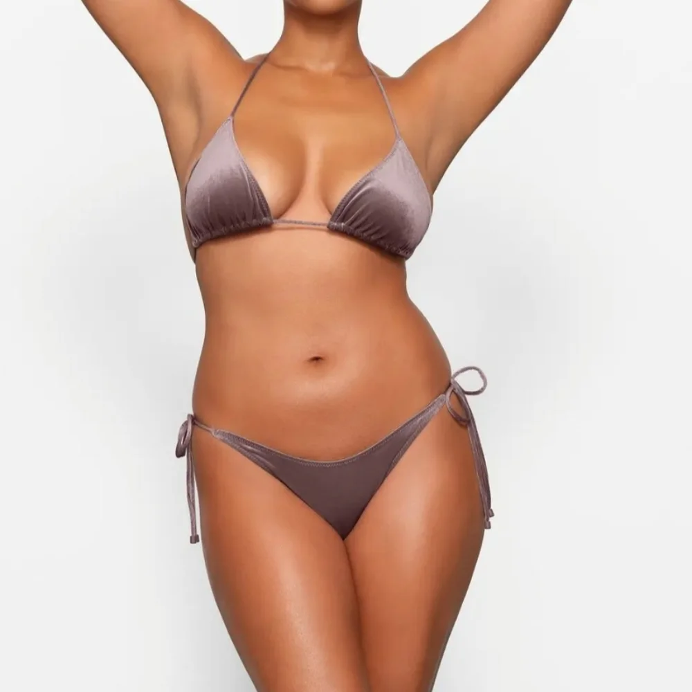 NWT SKIMS Textured Bikini Story Tie Bottom Size 3X Umber